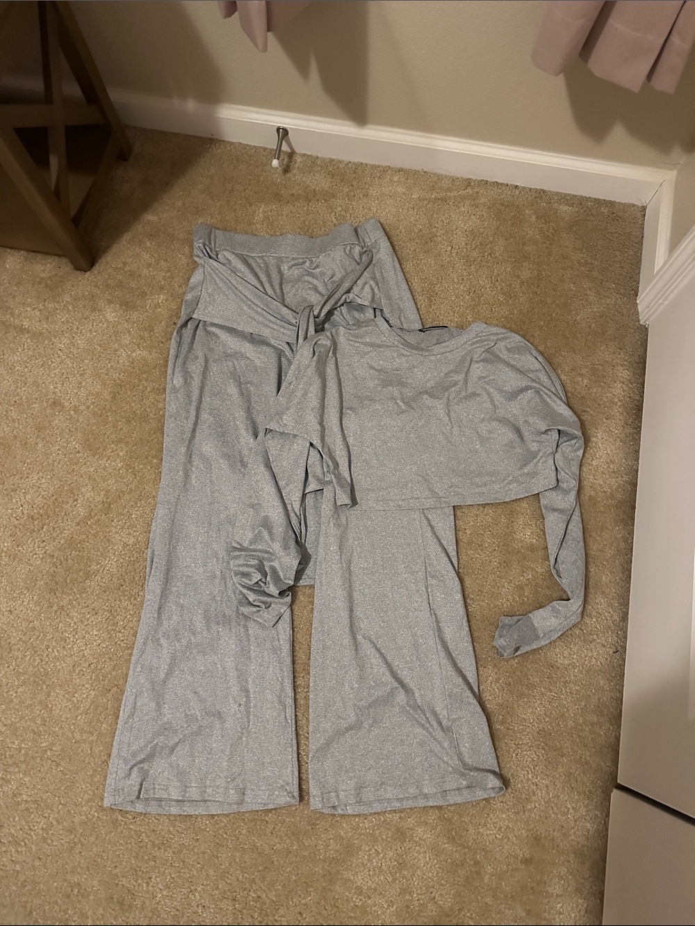 Women's Silver Lounge Jumpsuit with Tie Waist